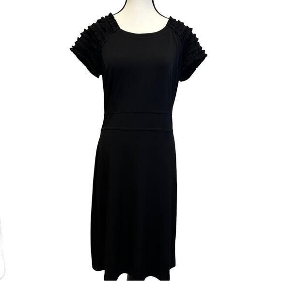 Tribal Stretch Black Dress with Ruffled Sleeves - Size Medium - Picture 2 of 14